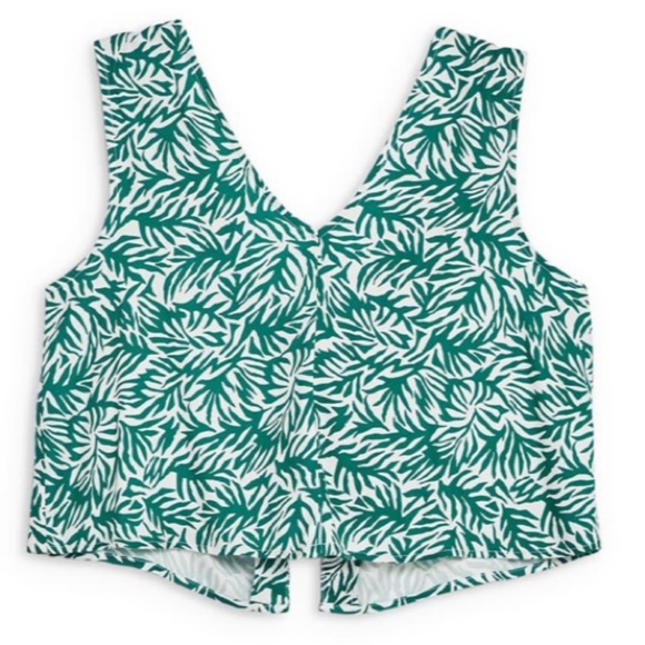 TopShop Matisse Tie Back Open Back Green White Sleeveless Top NWT Size 6 - Picture 2 of 9